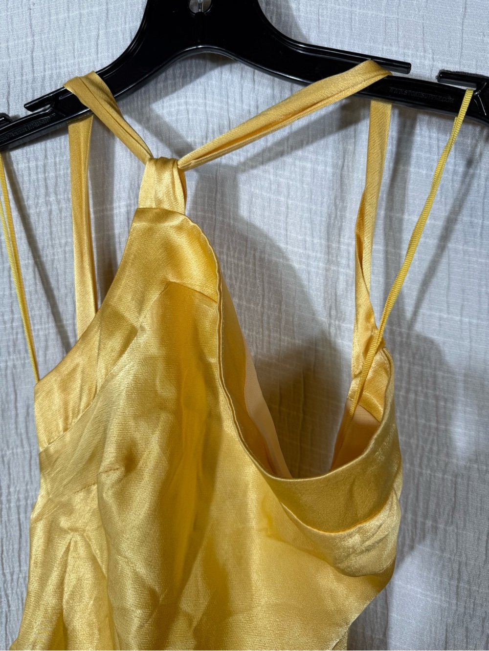 One-Shoulder Satin Gown in Champagne Yellow - Picture 8 of 12